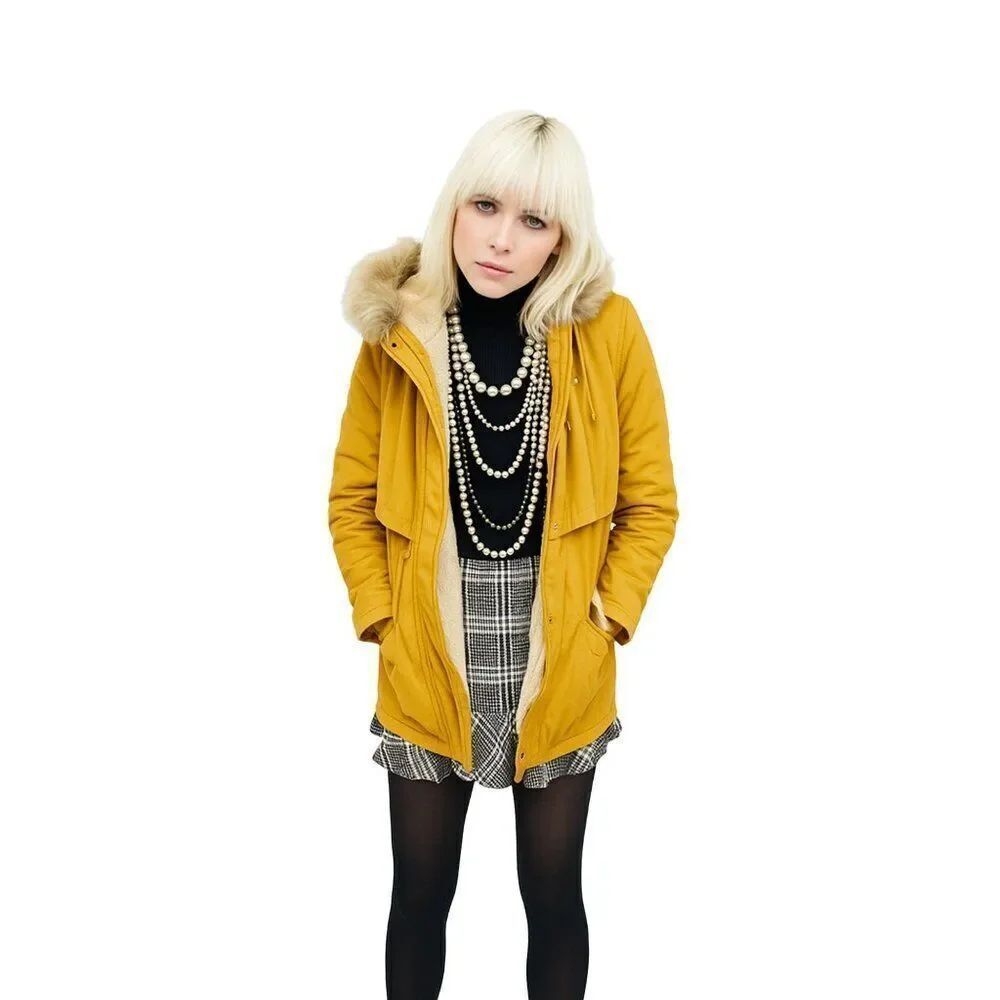 NWOT Zara Womens Water Resistant Mustard Yellow Parka Jacket